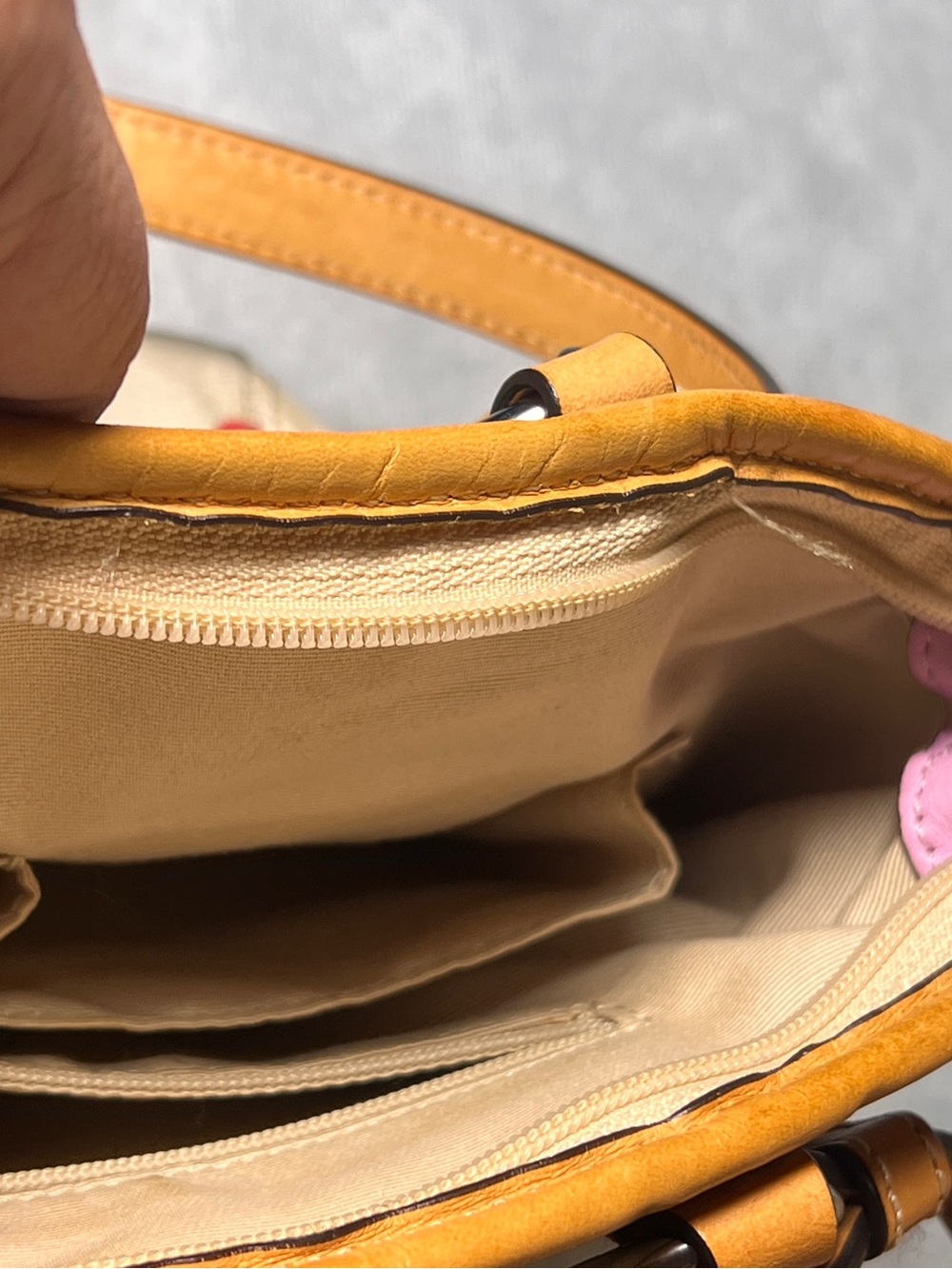 Coach Peyton Signature Canvas Tote in Purple and Pink Floral Print and Tan Trim - Picture 12 of 16